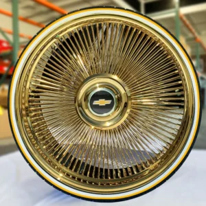wire wheel – spoke rim 26″ wire wheels sale 26″ wire wheels all gold staggered – direct bolt with 275/25r26 whitewall tires & gold stripe