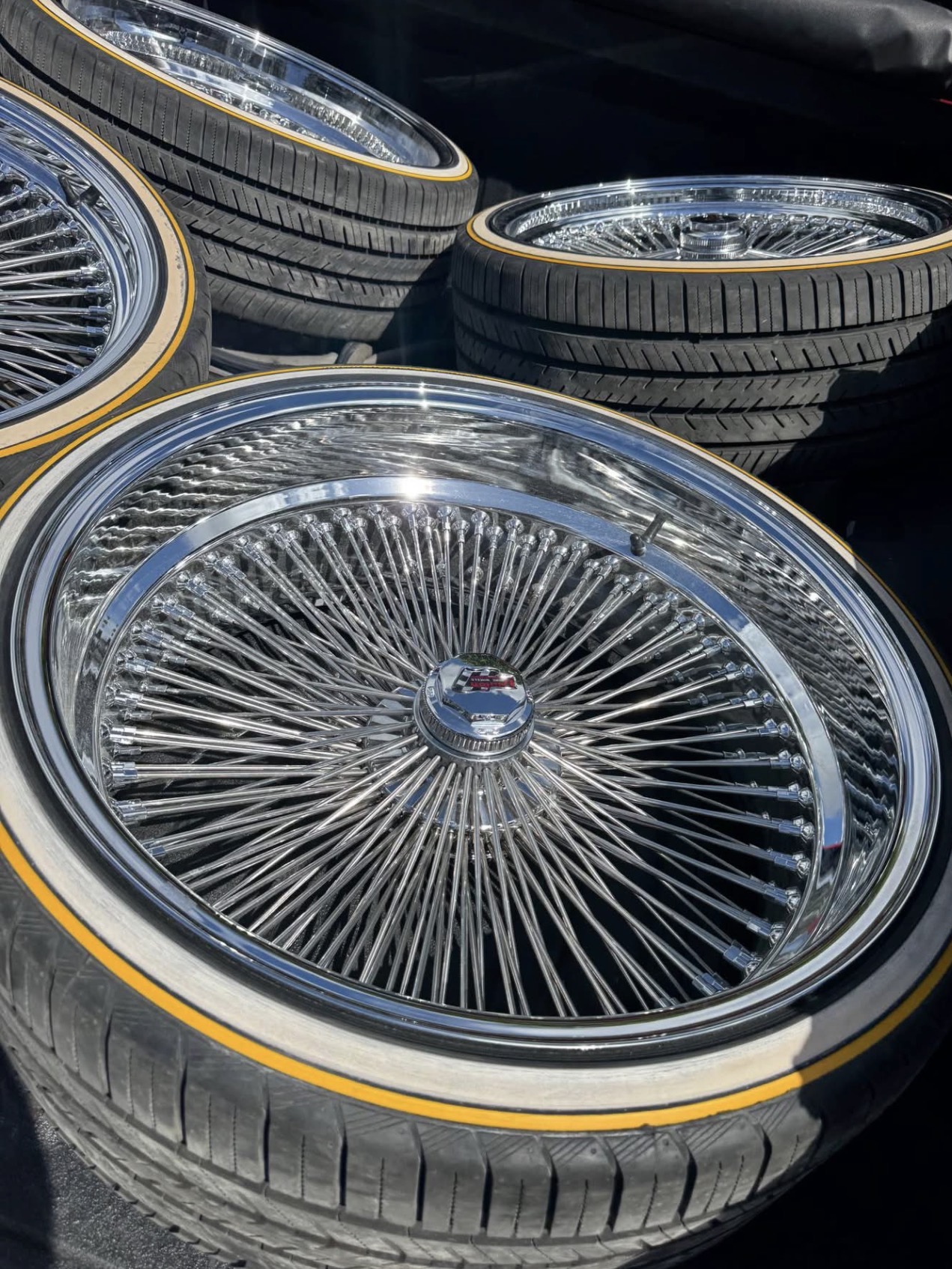 22 inch chrome spokes with vogue tires come with all hardware and hammer 22 inch chrome spokes with vogue tires come with all hardware and hammer