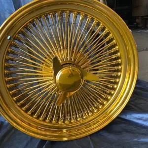 22″ knock off 150 spoke gold powder coat wire wheels for rwd (set of 4)