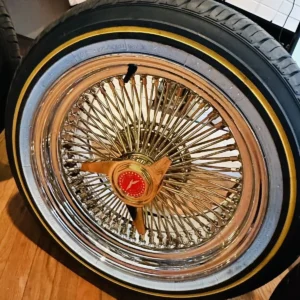 17 inch gold and chrome wire wheels with vogue tires
